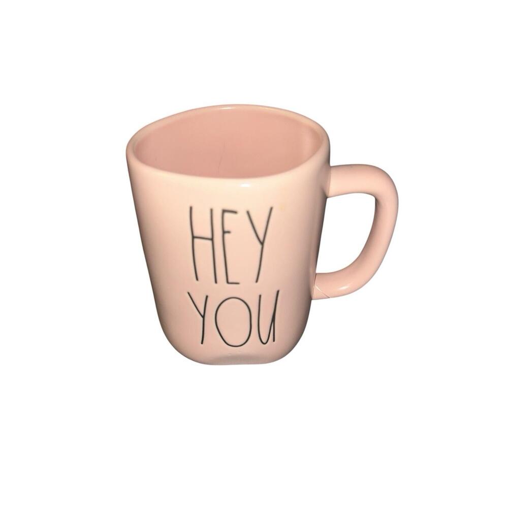 Rae Dunn Artisan Collection Pink Hey You Ceramic Coffee Mug Cup